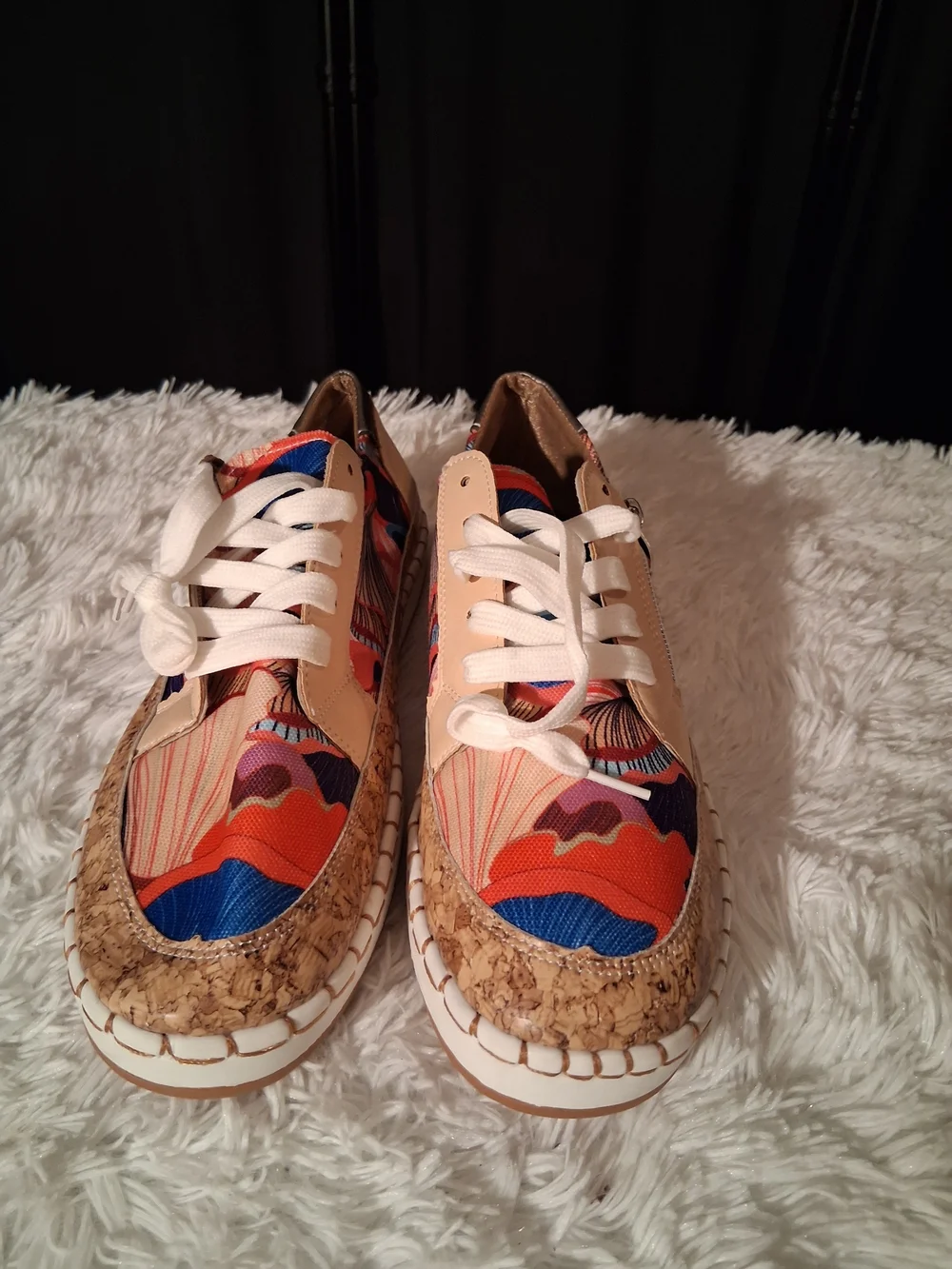 Womens Multicolor Canvas Cork-Trim Lace-Up Sneakers NWOT